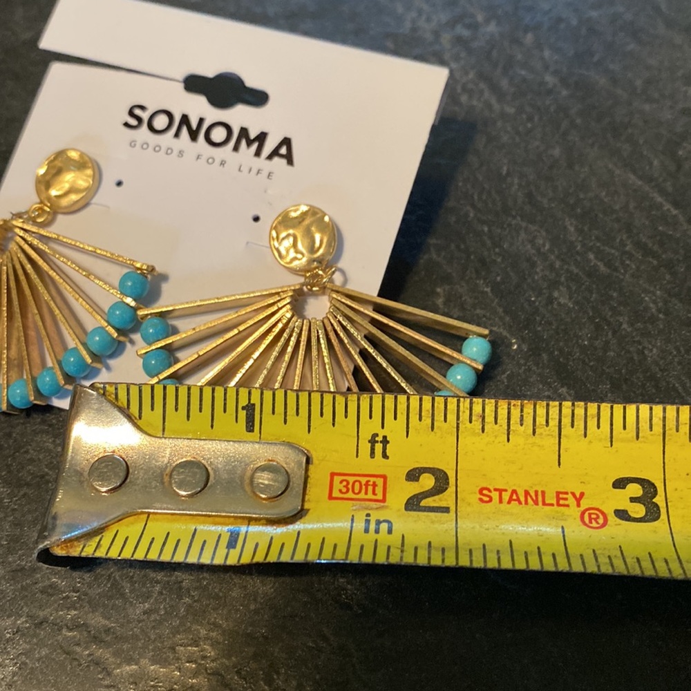 🆕 SONOMA Gold & Turquoise Fan Earrings - Picture 6 of 6